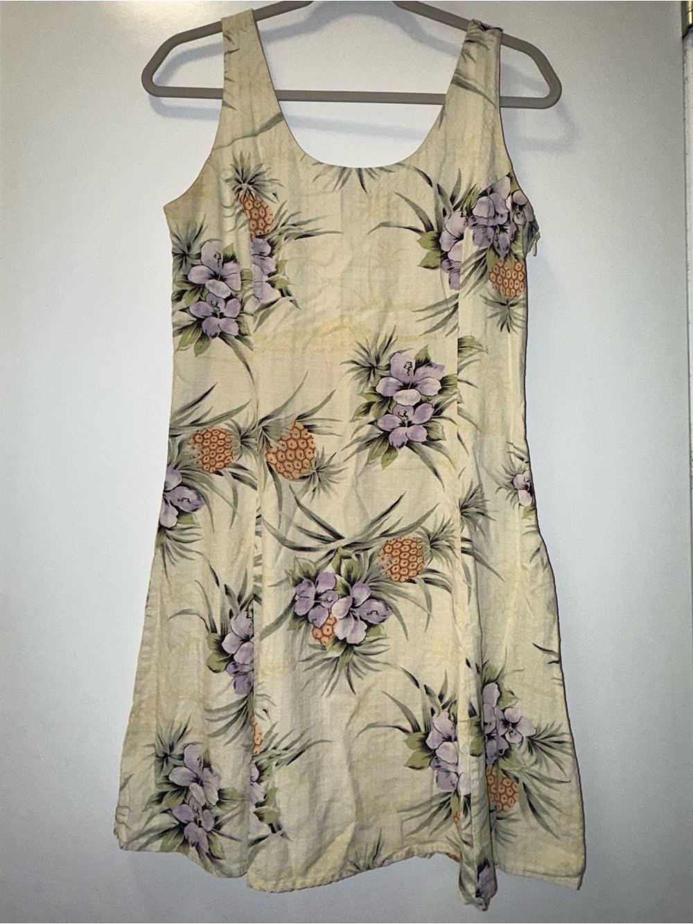 Vintage Tommy Bahama 100% Silk Pineapple Hibiscus Tropical Hawaiian Dress